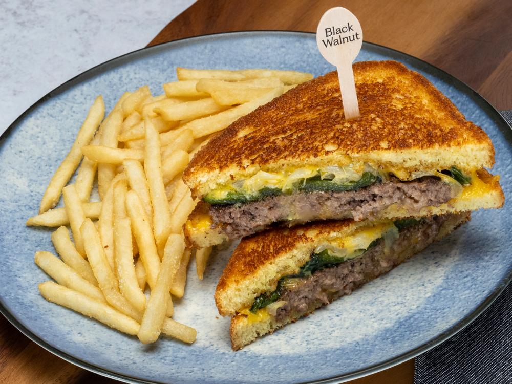 Poblano Patty Melt with a side of skinny fries