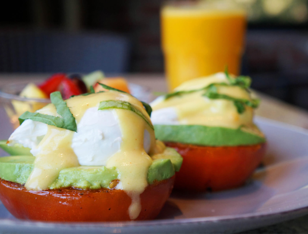 Tried all our Benedicts and eager to try a new one? Say hello to the Roasted Tomato Benedict with two extra-large poached eggs on top of seasoned roasted tomatoes.