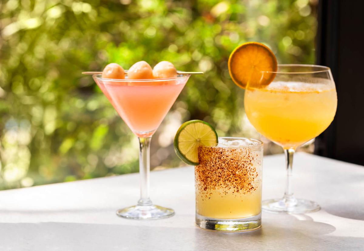 Lychee Cosmo Martini, BW Top Shelf Margarita, and Chef Austin’s Apricot Gin & Tonic